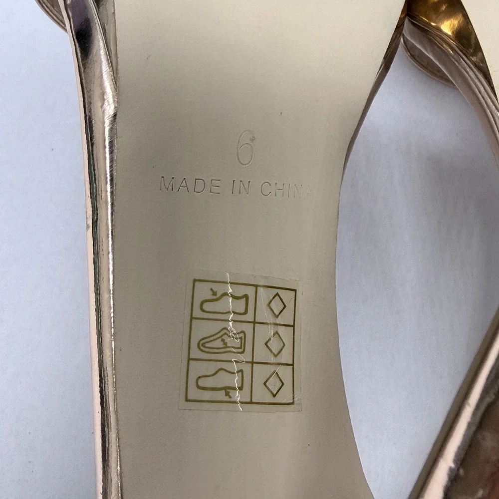 PrettyLittleThing Rose Gold Metallic Ankle Strap Stiletto Platform Sandals Sz 6